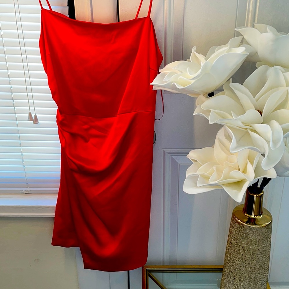 Red mini slip dress